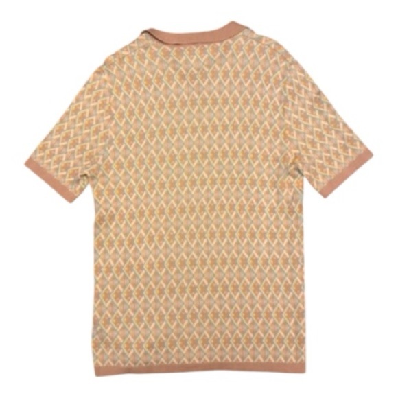 ASOS Men’s 70s Retro Knit Polo Light Brown Geometric Short Sleeve Shirt Size S - Picture 4 of 11